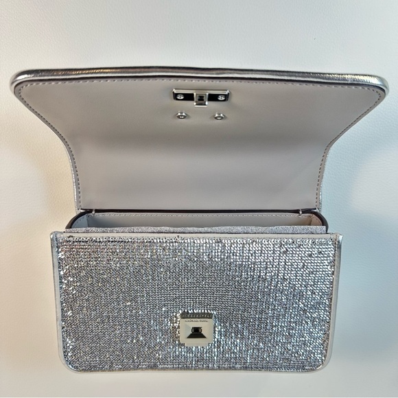 NWT Women’s Michael Kors Delancey Silver Sequined Leather Hand/Shoulder Bag - Picture 10 of 12
